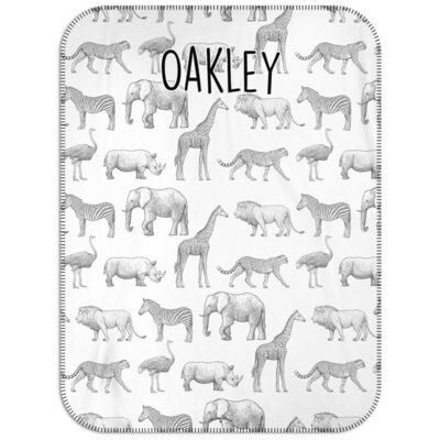 Personalised Baby Blanket - Monochrome Safari