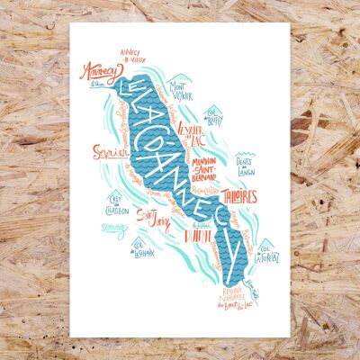 Carte du Lac d'Annecy / A4 - 29,7 x 21 cm