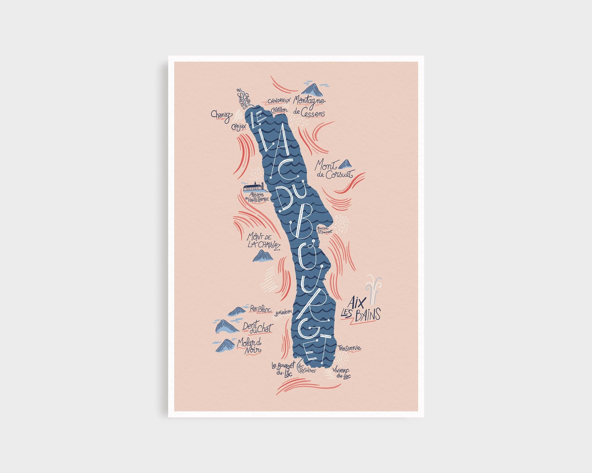 Lac du Bourget Karte / A4 - 29,7 x 21 cm