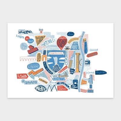 Montpellier Map / A4 - 21 x 29.7 cm