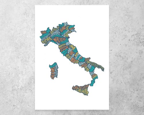 Carte d'Italie des spécialités culinaires / A4 - 21 x 29,7 cm