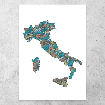Map of Italy of culinary specialties / A4 - 21 x 29,7 cm
