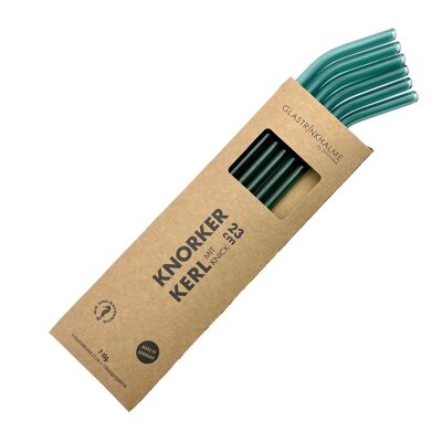 10 pailles en verre bleu-vert "Knorker Guy with Kink" family ties (23 cm) + brosse de nettoyage