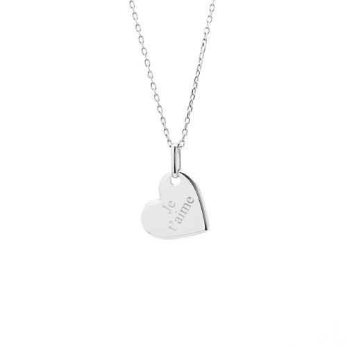 Collier petit coeur argent 925 enfant - gravure JE T'AIME