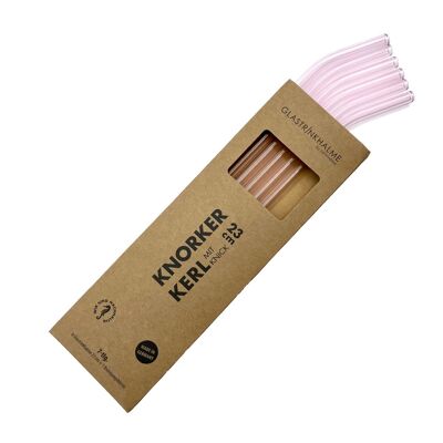 10 pink glass drinking straws family ties "Knorker Guy with Kink" (23 cm) + cleaning brush