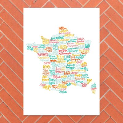 Map of France of culinary specialties / 30 x 40 cm