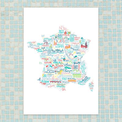 Frankreich Karte der touristischen Orte / 30 x 40 cm