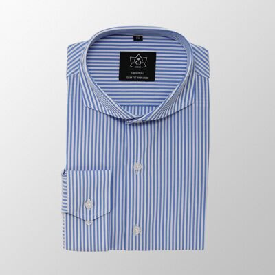 Vercate - NON Iron Shirt - Blue White - Light Blue Striped - Slim Fit - Poplin Cotton - Long Sleeve - Men's