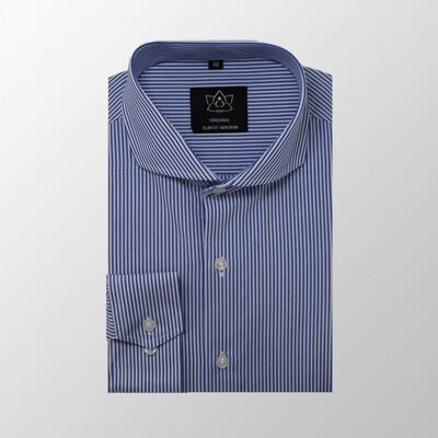 Vercate - NON Iron Shirt - Dark Blue Striped - Slim Fit - Poplin Cotton - Long Sleeve - Men's