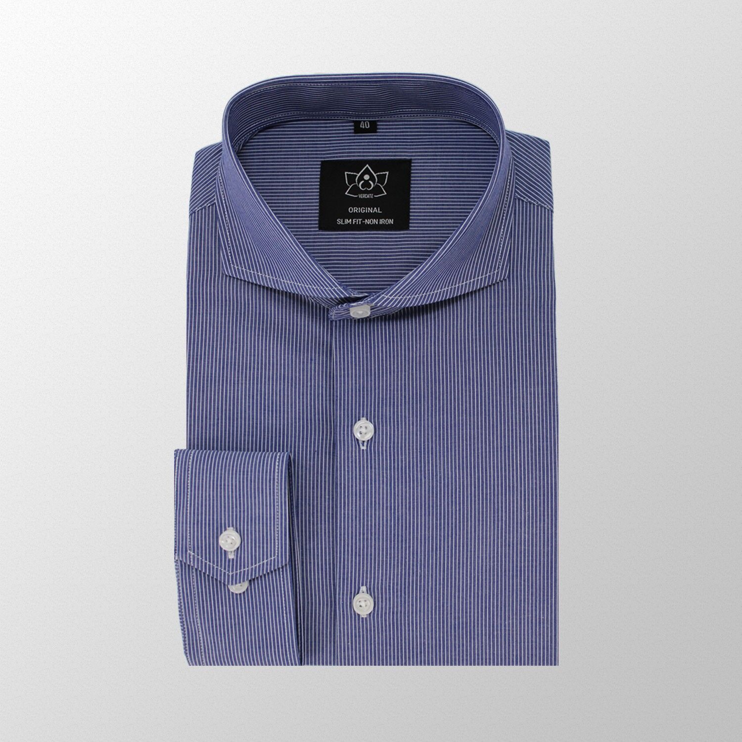 Vercate - NON Stirare - Blu Scuro - Vestibilità Slim - Popeline di Cotone - Manica Lunga - Uomo