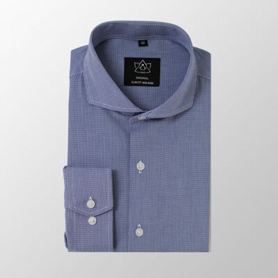 Vercate - NON Iron Shirt - Dark Blue Blocked - Slim Fit - Poplin Cotton - Long Sleeve - Men's