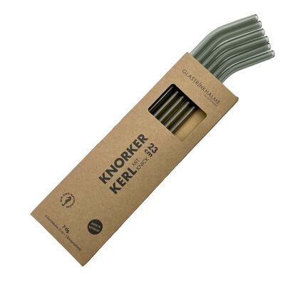 10 pailles à boire en verre gris "Knorker Guy with Kink" (23 cm) + brosse de nettoyage