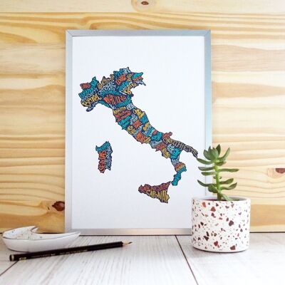 Mapa de Italia de especialidades culinarias / 30 x 40 cm