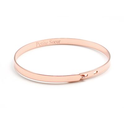 Bracciale rigido con nastro placcato oro rosa per bambini - incisione PETITE SOEUR