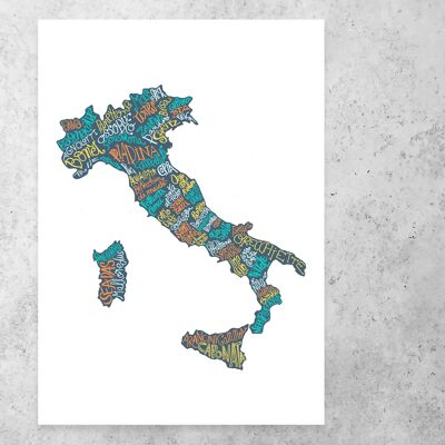 Mapa de Italia de especialidades culinarias / 40 x 50 cm