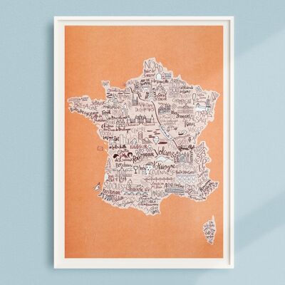Carte de France des lieux touristique - impression RISO / A3 - 29,7 x 42 cm