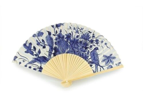 Hand fan, bamboo, Delft blue birds