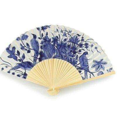 Hand fan, bamboo, Delft blue birds