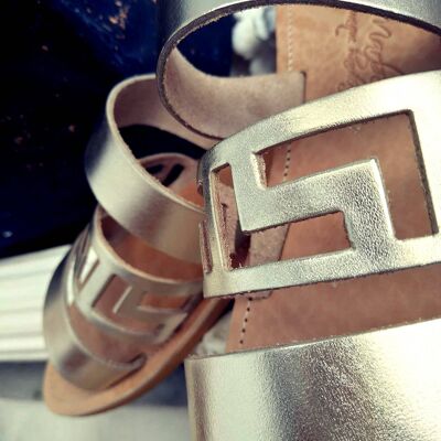 Handmade Leather Sandal : Gold Meander
