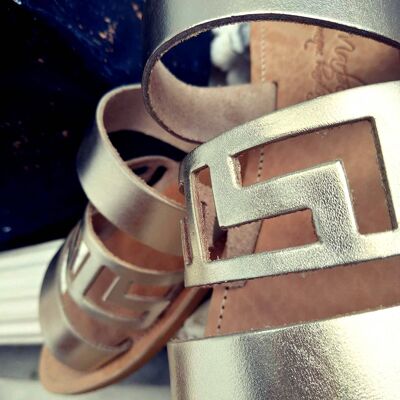 Handmade Leather Sandal : Gold Meander