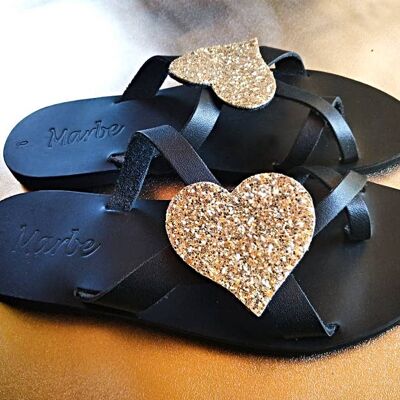 Sandale à enfiler en cuir noir faite à la main : Hrisa