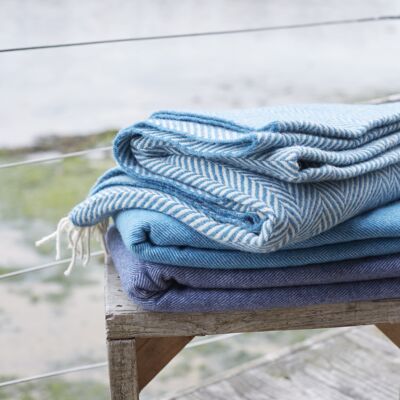 Mantas de lana Shetland - Azul turquesa