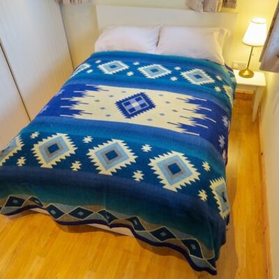 Blue Boho Alpaca Blanket, Christmas Throw Native Bohemian, Bedding sofa