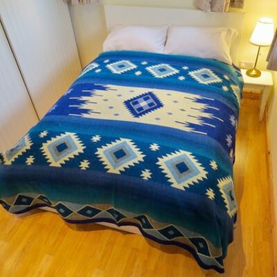 Blue Boho Alpaca Blanket, Christmas Throw Native Bohemian, Bedding sofa