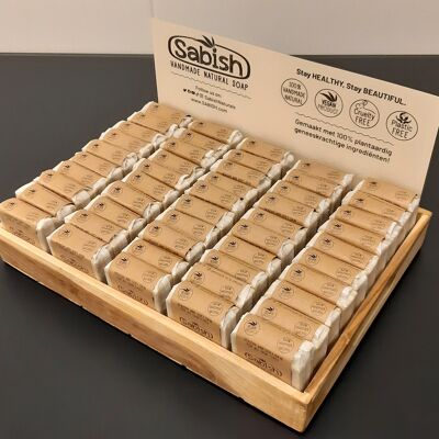Teak Wood Display of 50 Soap Bars  -  including 50pcs of Lavender Dreams - Handmade Hydrating Shower Soap bars