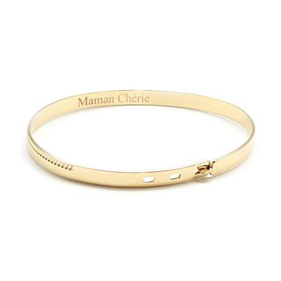 Women's gold-plated beaded ribbon bangle - MAMAN CHÉRIE engraving