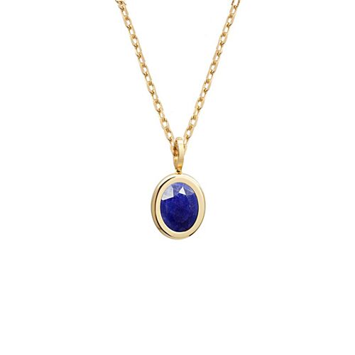 Collier médaille ovale lapis lazuli plaqué or femme - gravure COEUR