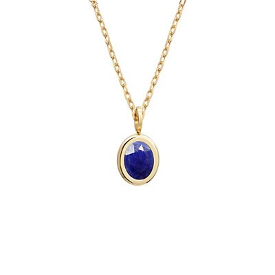 Women's gold-plated oval lapis lazuli medal necklace - HEART engraving