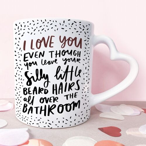 Funny Beard Hairs 11oz Ceramic Mug With Heart Handle - Funny Valentine's Day Gift For Him Boyfriend