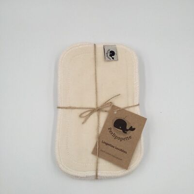 6 washable organic cotton wipes - 20cm x 12cm