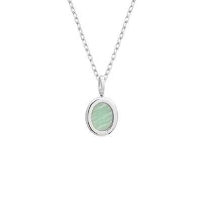 Women's oval amazonite silver 925 medallion necklace - STAR engraving