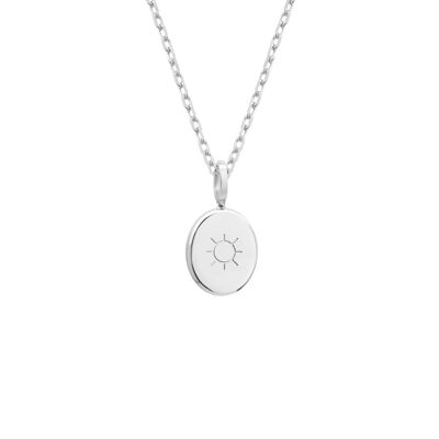 Collana medaglione ovale da donna in argento 925 amazzonite - Incisione SOLE