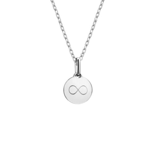 Collier médaille ronde amazonite argent 925 femme - gravure INFINI