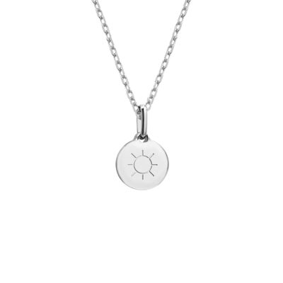 Collana da donna in argento 925 con medaglione tondo in amazzonite - incisione SOLE