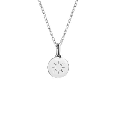 Women's 925 silver amazonite round medallion necklace - SUN engraving