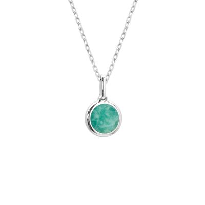 Women's 925 silver amazonite round medallion necklace - HEART engraving