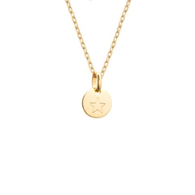 Collar medallón mini-charm para niña bañado en oro - Grabado ESTRELLA