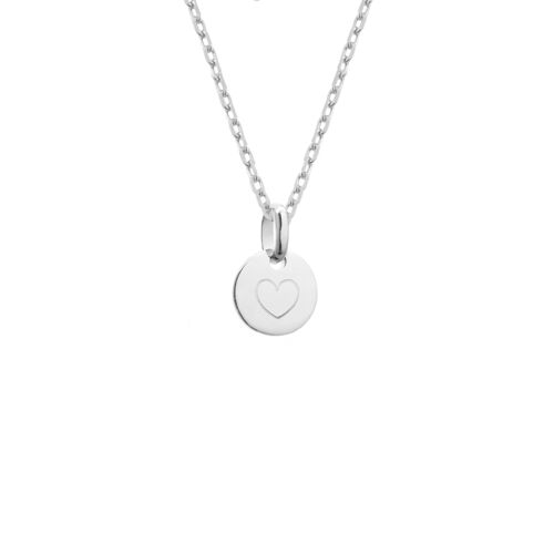 Collier médaille mini charm argent 925 fille - gravure COEUR