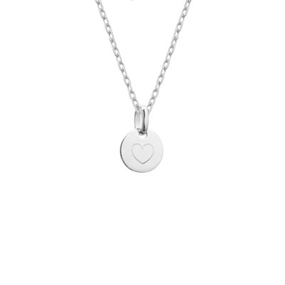 Girl's 925 silver mini charm medallion necklace - HEART engraving