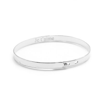 Women's 925 silver hammered ribbon bangle - JE T'AIME engraving