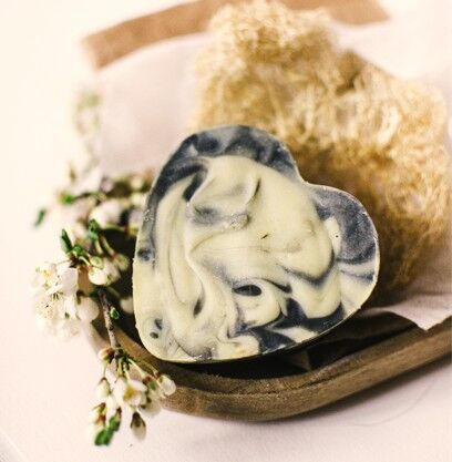 "Heart" soap cold saponified with hemp oil and "Smoky" activated carbon
