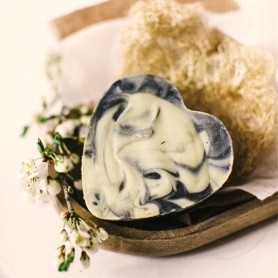 "Heart" soap cold saponified with hemp oil and "Smoky" activated carbon