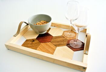 Plateau apéritif, sous verres intégrés - Bois 3