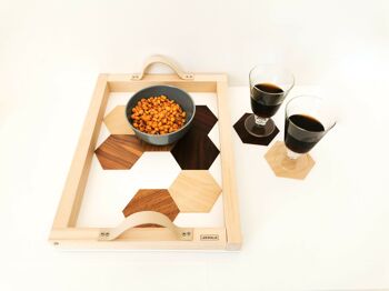 Plateau apéritif, sous verres intégrés - Bois 4