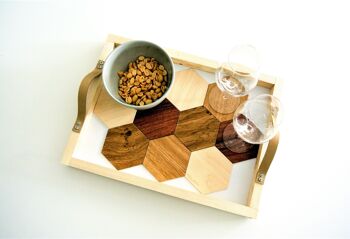 Plateau apéritif, sous verres intégrés - Bois 5