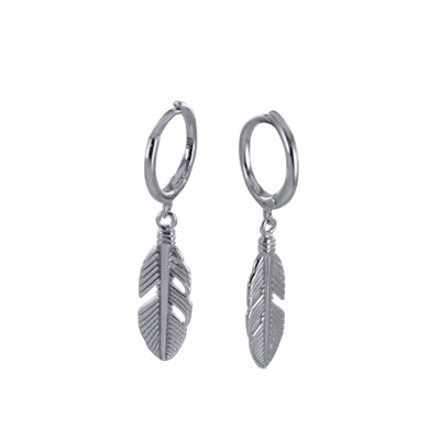 Feather Sleeper Earrings- Silver